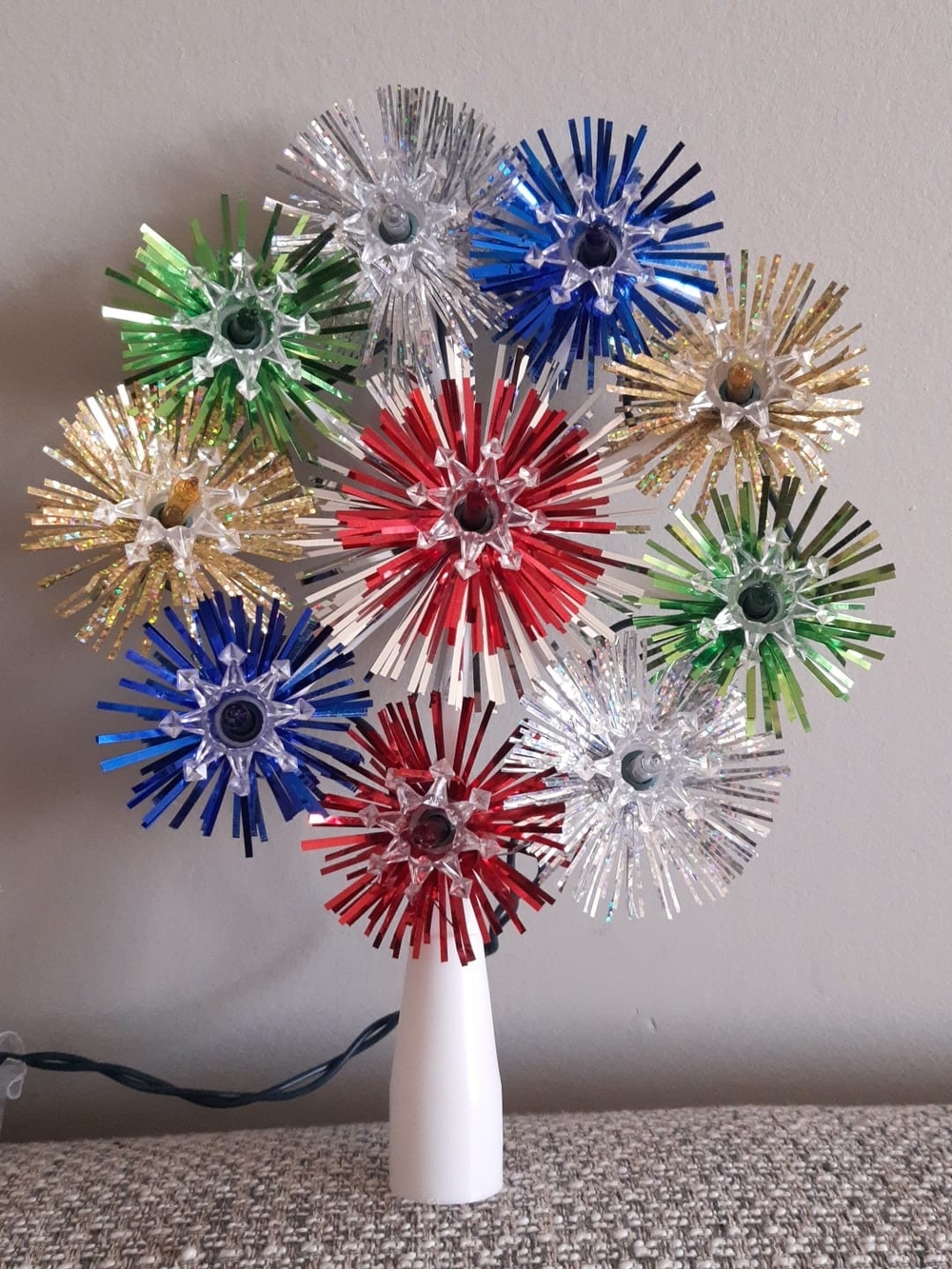 Vintage Christmas Tree Topper Festive Multi-Color Tinsel Light